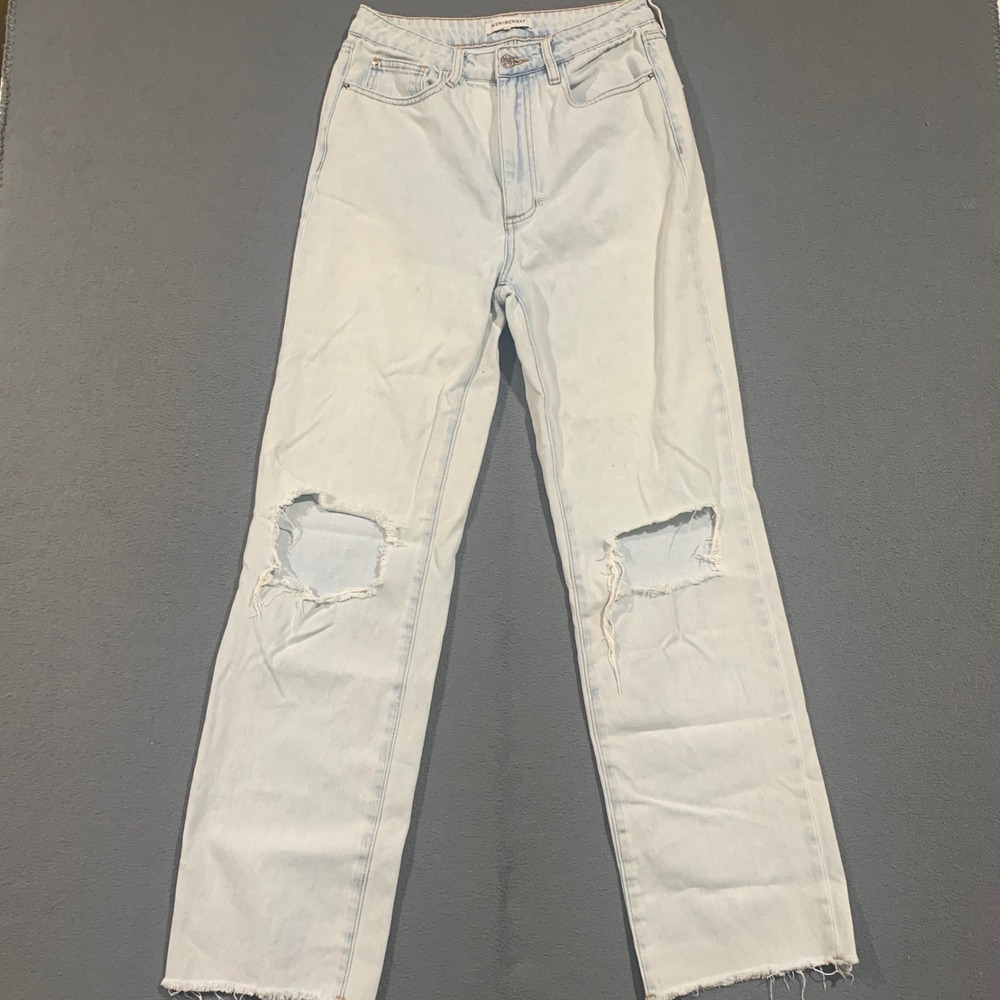 WeWoreWhat Womens High Rise Wide Leg Distressed Jeans Light Wash Blue Size 28